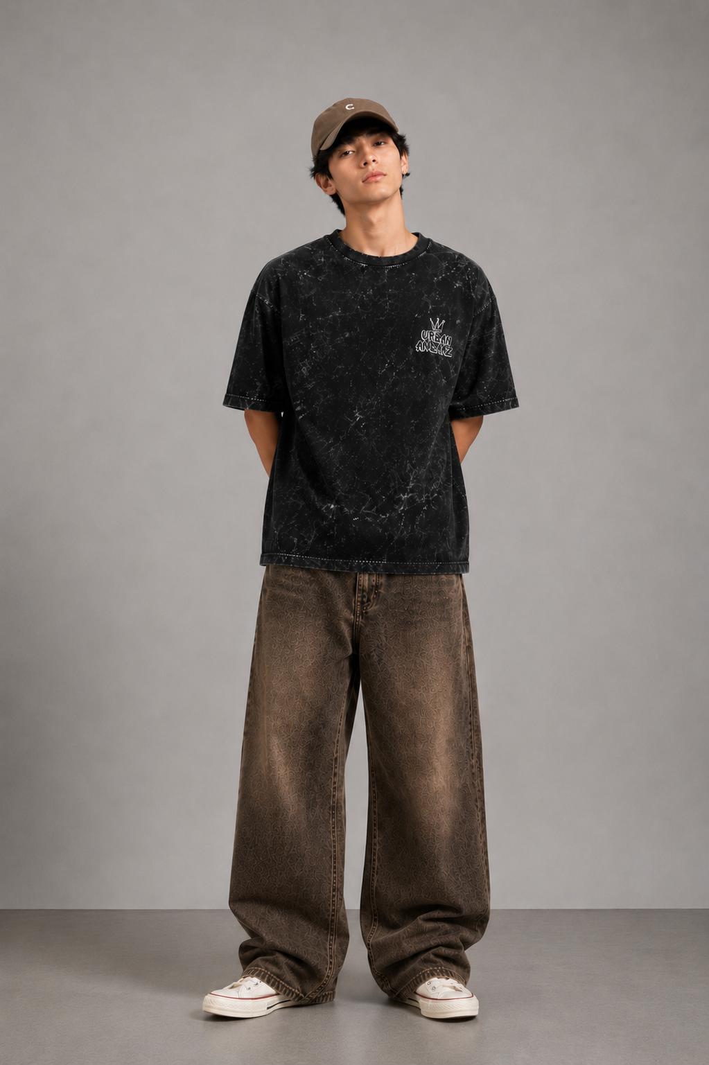 Urban Animalz Acid Wash Oversized T-Shirt – Vintage Black Streetwear Tee-3