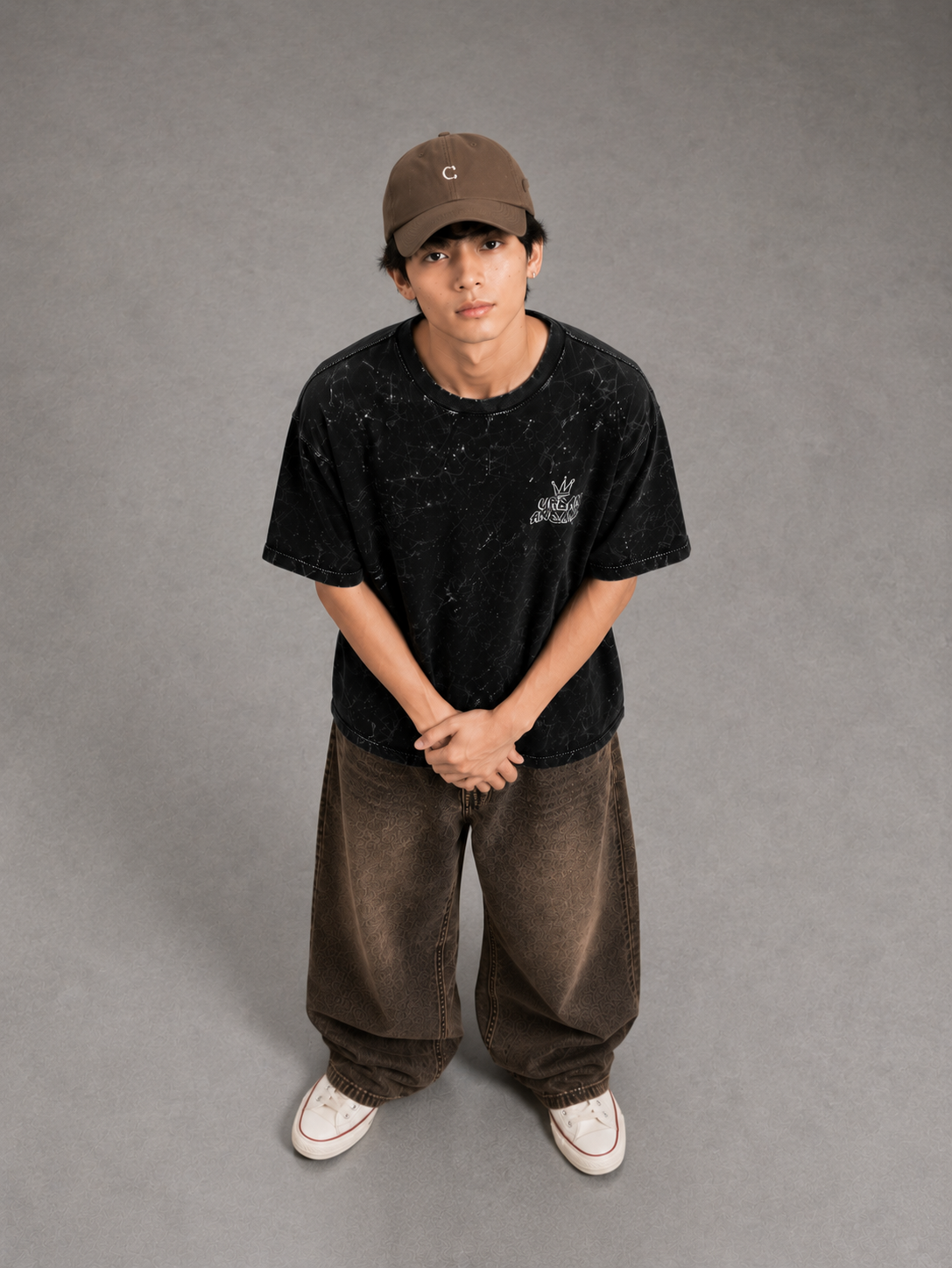 Urban Animalz Acid Wash Oversized T-Shirt – Vintage Black Streetwear Tee-1