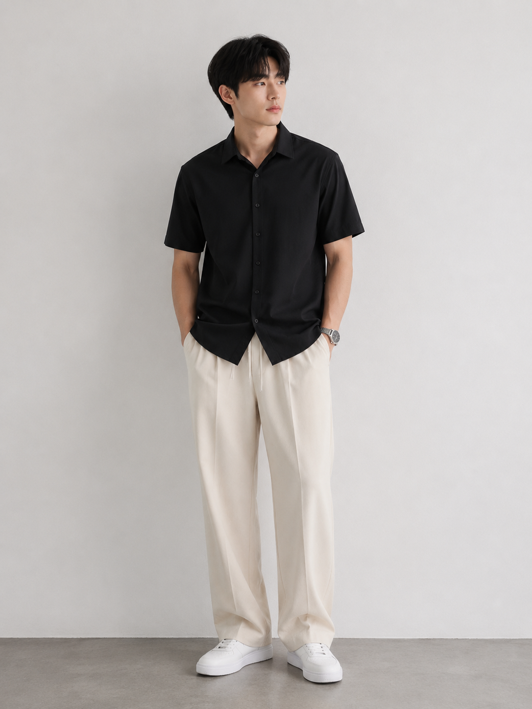 Men's Premium Black Oversized Half Sleeve Shirt-2