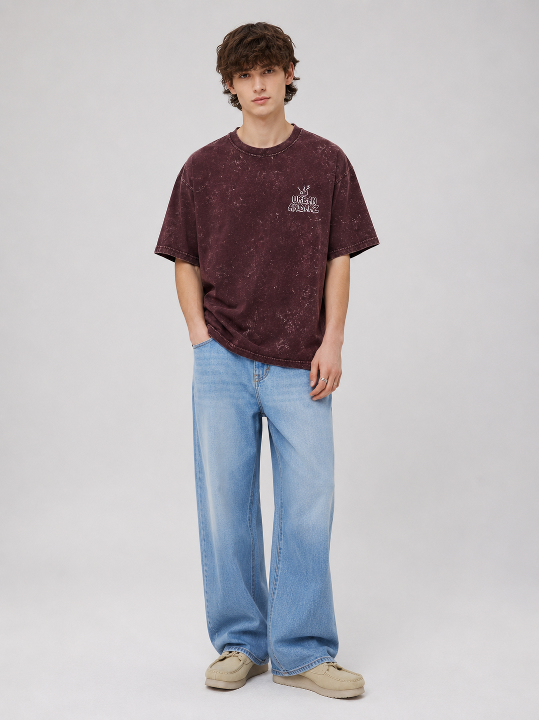 Urban Andaaz Acid Wash Oversized T-Shirt – Maroon-3