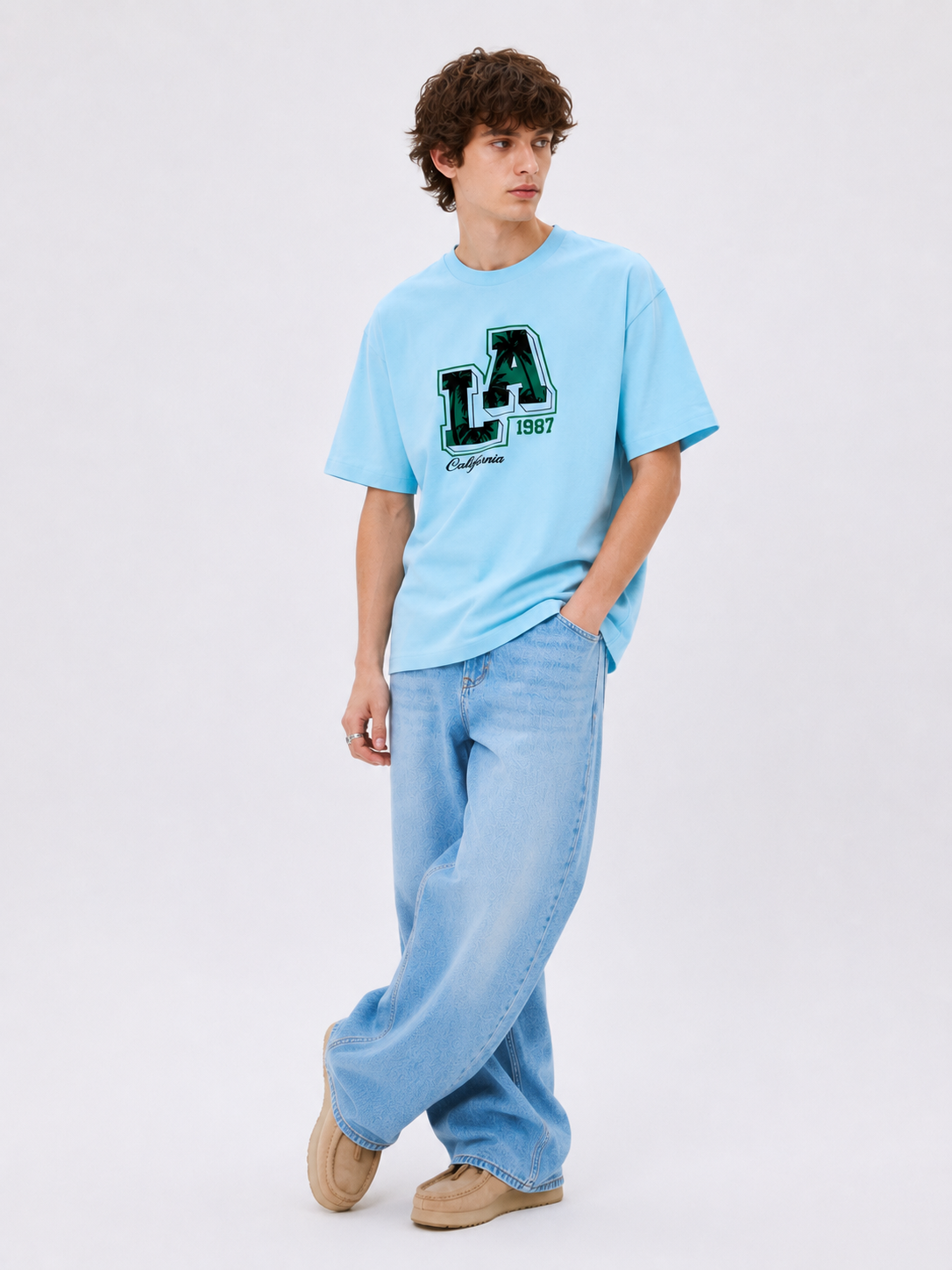 LA California 1987 Oversized Graphic T-Shirt – Sky Blue Edition