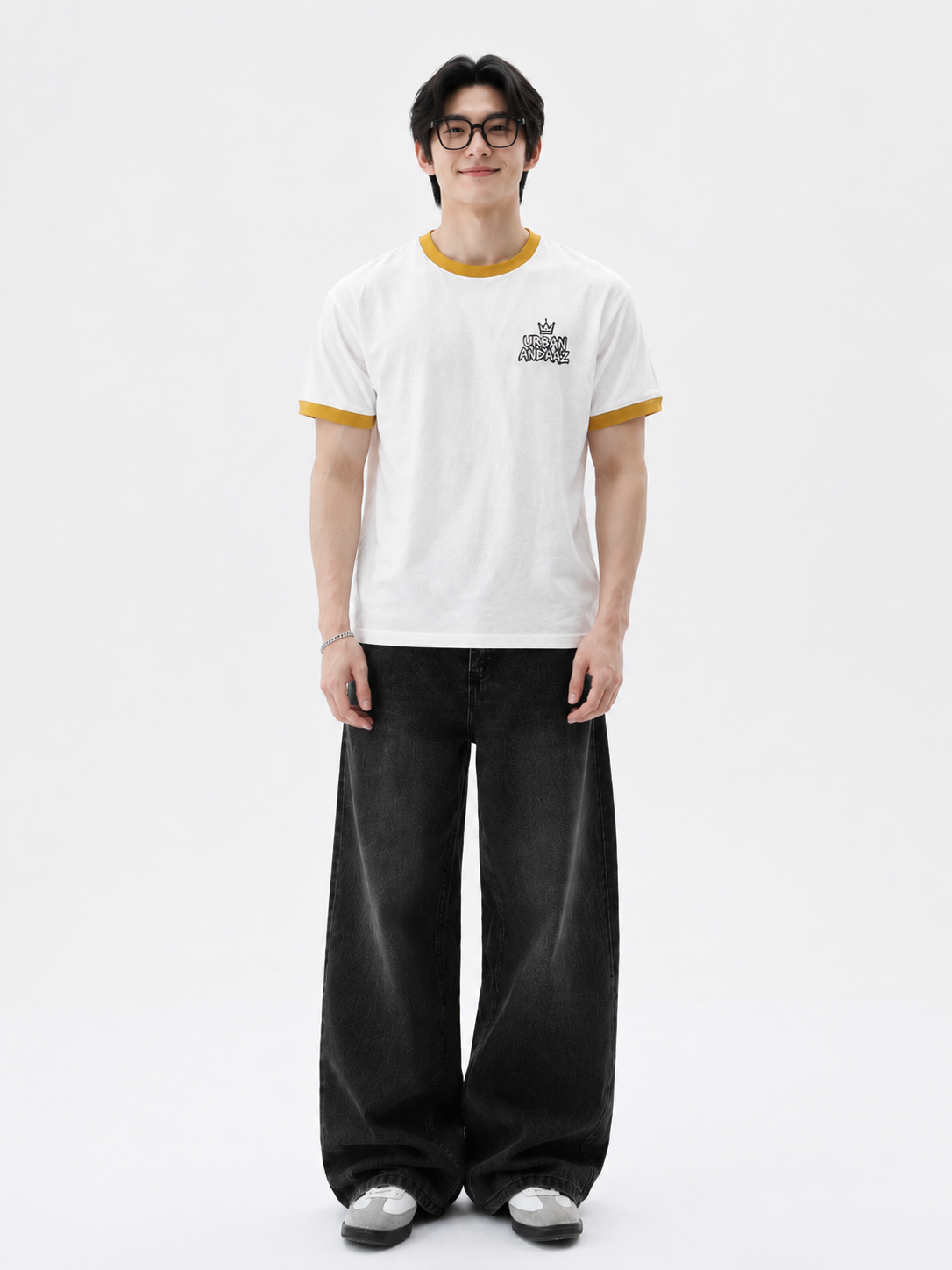 Urban Andaaz Premium Ringer T-Shirt – White & Mustard