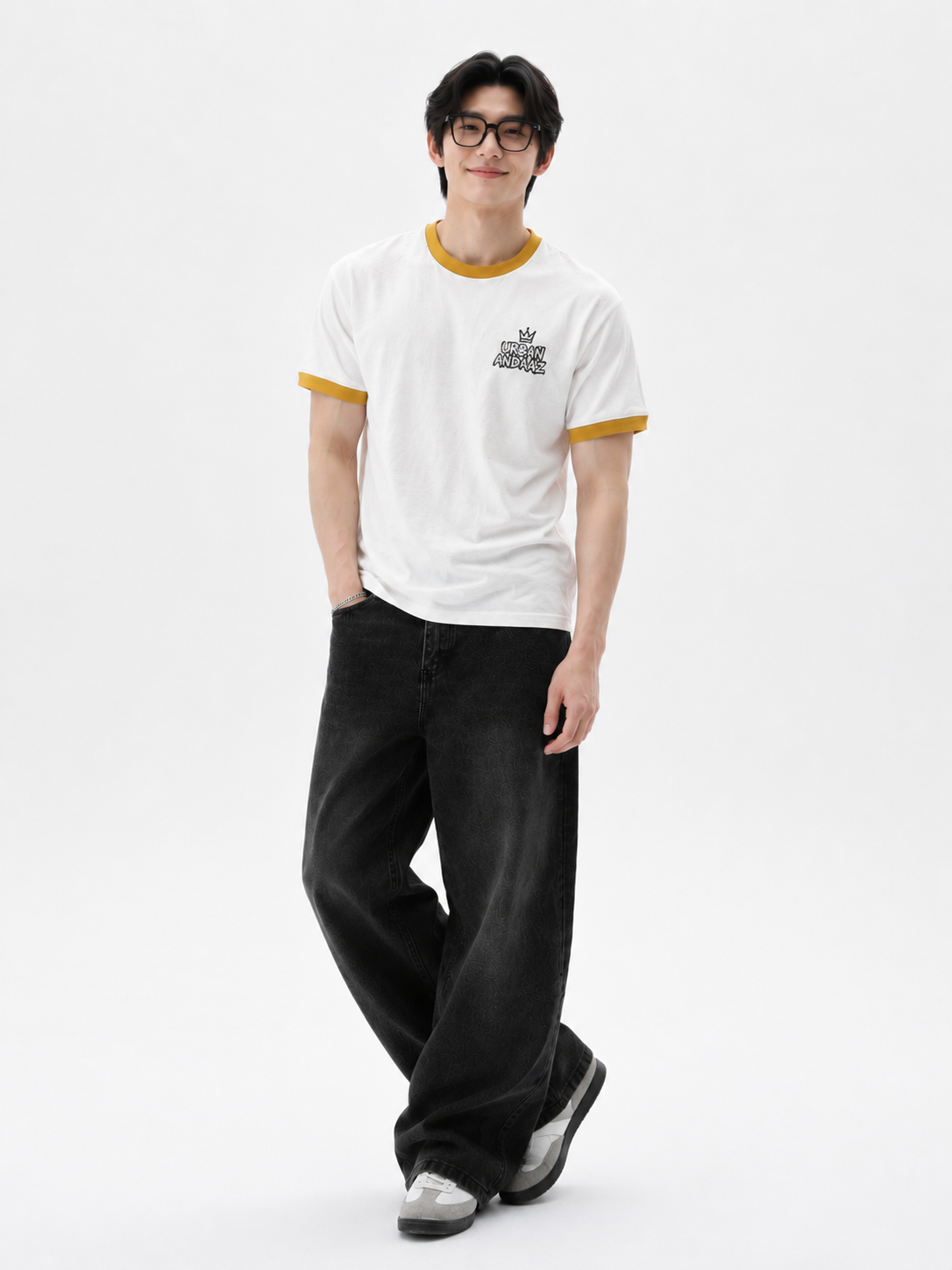 Urban Andaaz Premium Ringer T-Shirt – White & Mustard-3