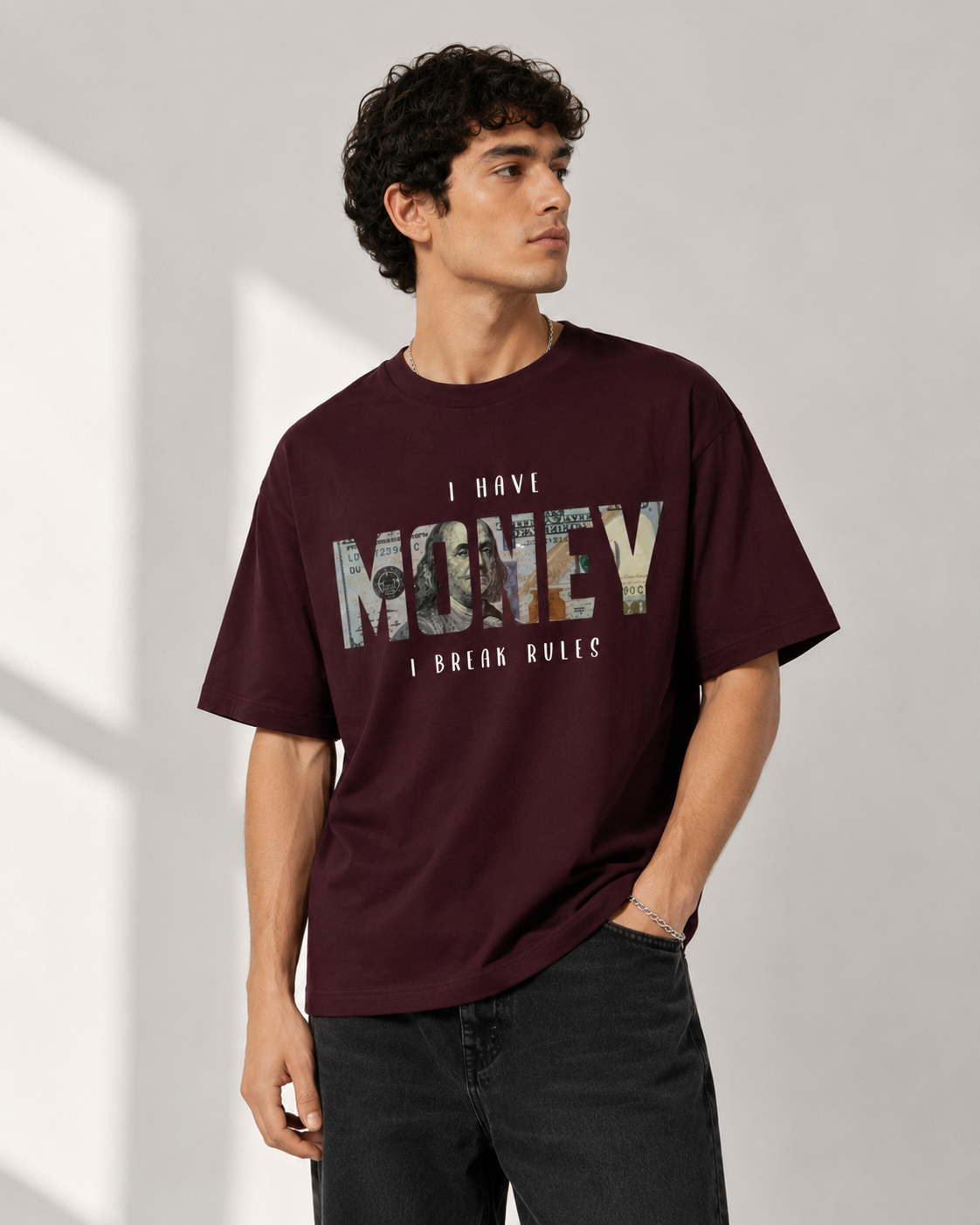 Money Mindset Oversized Graphic T-Shirt – Maroon Edition-2