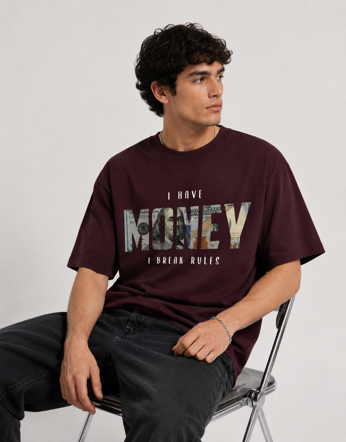 Money Mindset Oversized Graphic T-Shirt – Maroon Edition-3