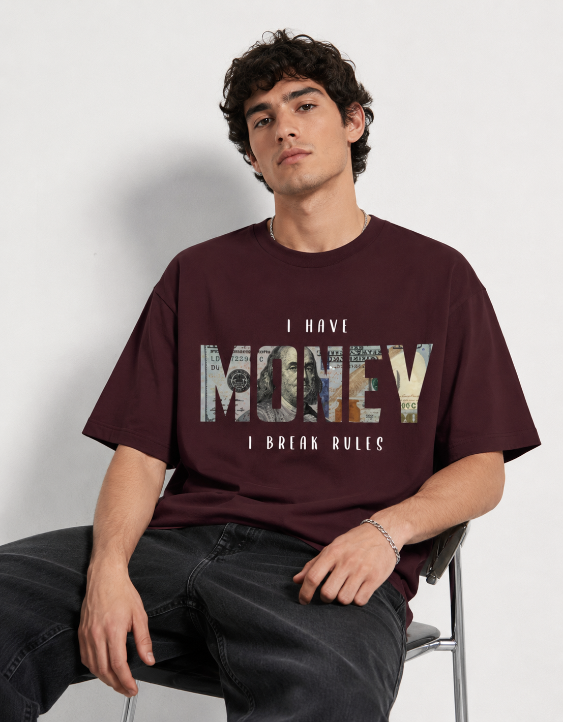 Money Mindset Oversized Graphic T-Shirt – Maroon Edition-1