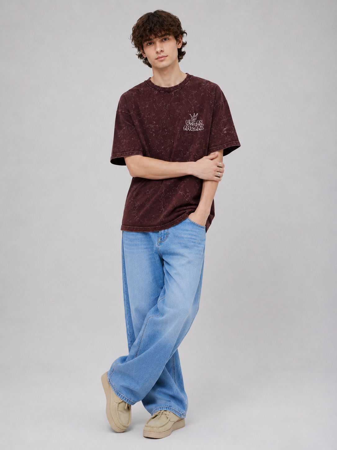 Urban Andaaz Acid Wash Oversized T-Shirt – Maroon