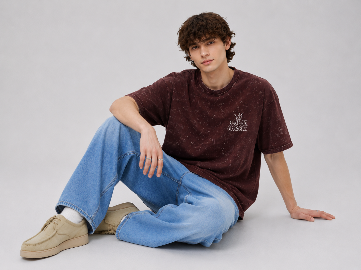 Urban Andaaz Acid Wash Oversized T-Shirt – Maroon-2